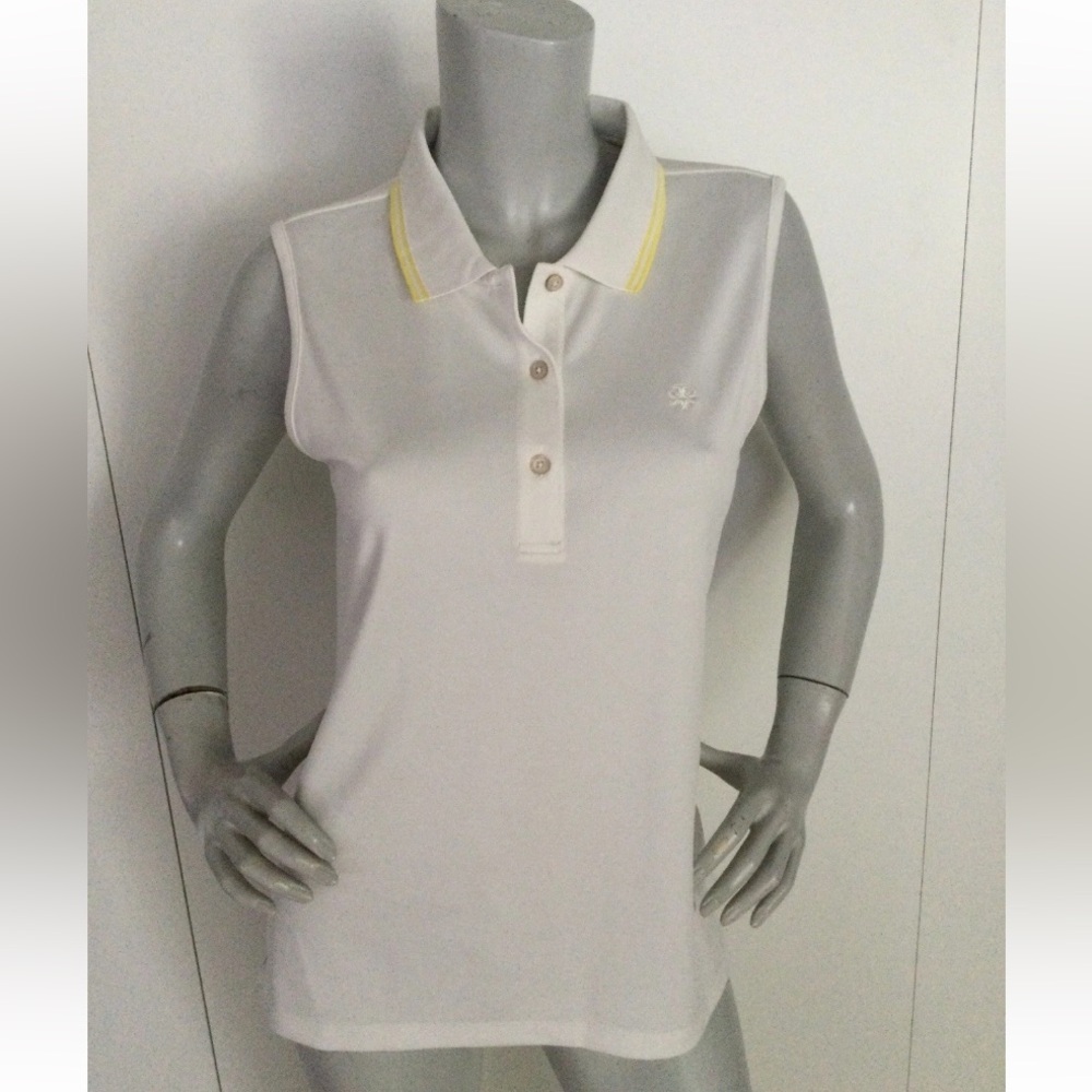 Tory Sport White Button Down Polo with Yellow Trim T-Shirt Size L